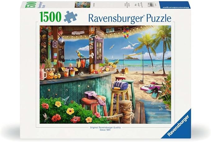 Ravensburger - Beach Bar Breezes - 1500 Piece Jigsaw Puzzle - Vivid, Quaint Imagery of a Beachside Tiki Bar - Colorful Ocean Detail - Ideal Gift - Frameable Art - Screen-Free Fun - Puzzles for Adults