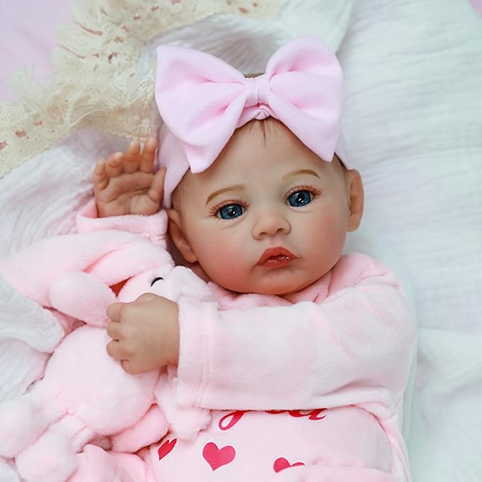 KSBD Realistic Reborn Baby Dolls – 18-Inch Lifelike Newborn Baby Doll with Open Eyes, Poseable Handmade Real Life Baby Doll, Gift Set with Accessories for Kids Ages 3+