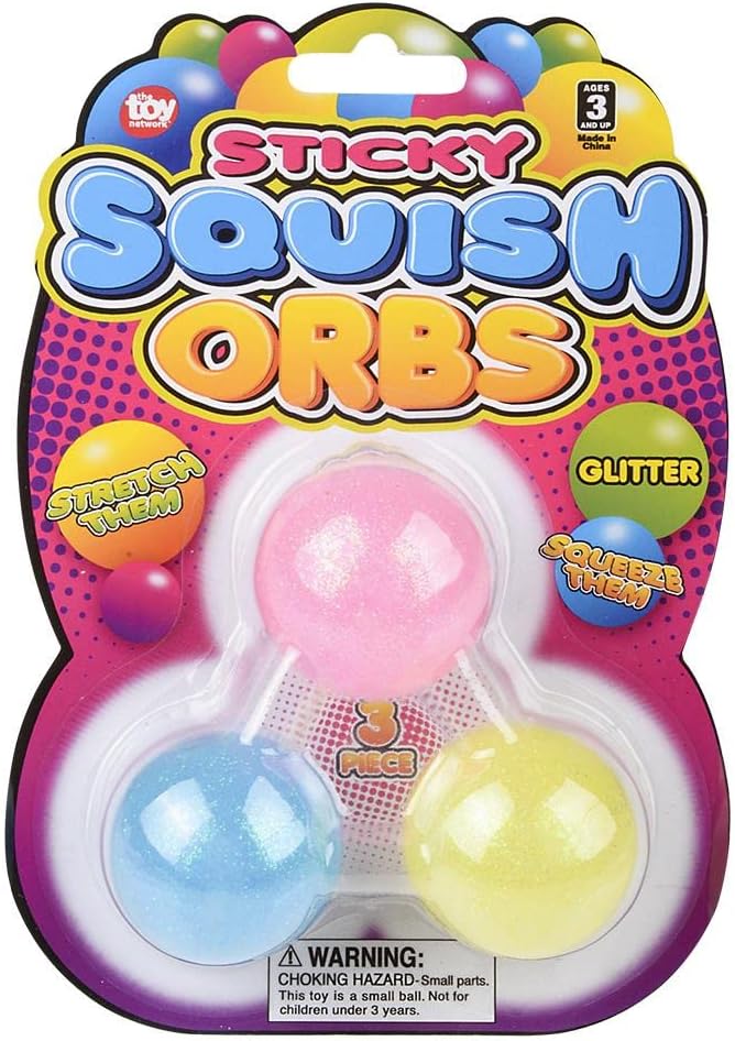 Rhode Island Novelty 1.6" Squish Sticky Glitter Orbs- 1 Card per Order