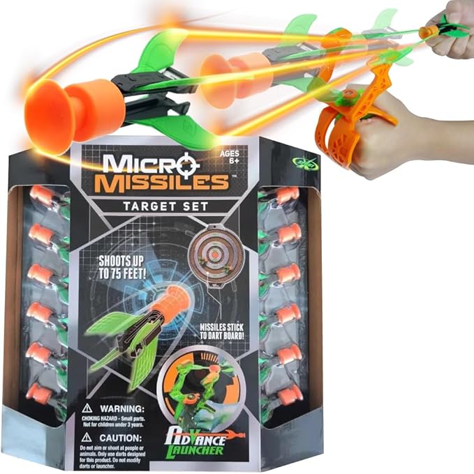 Amazing Toyz Micro Missile Rocket Launcher Toy Slingshot for Kids Adults Soft Rubber Suction Cup Sticky to Target 3 Inches Indoors Battle Sport Game Set