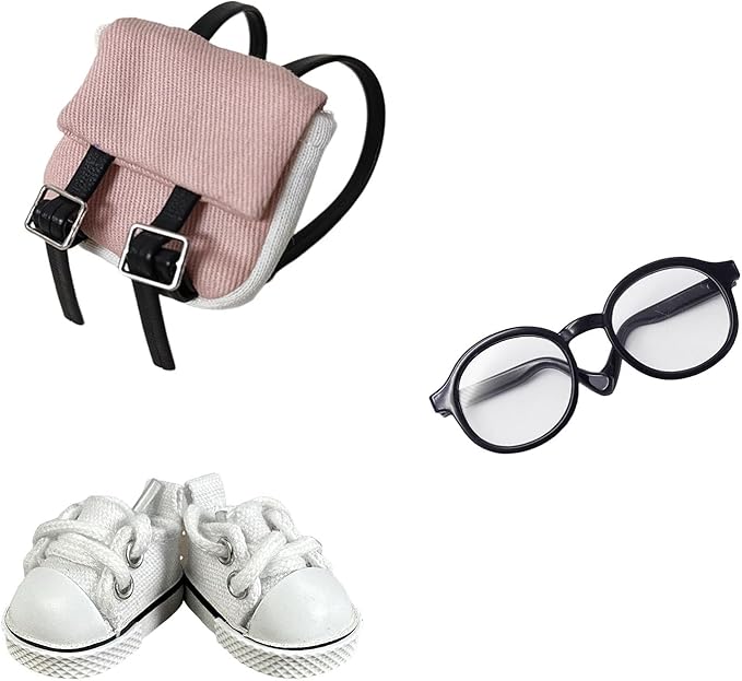 3pcs Doll Accessories Set for 17cm Lububu Doll Included Mini Backpack, Canvas Shoes, and Mini Glasses, Adorable Dress Up Accessories for 6.7 inches 1st/2nd/3rd Gen Figures (Backpack - Pink)