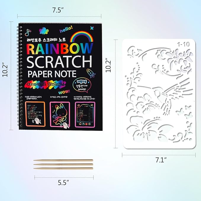 Mocoosy 3 Pack Rainbow Scratch Art Paper Notebooks, Spiral Bound Magic Scratch Pads for Kids Arts Crafts Supplies, Black Sketch Note Coloring Activity Book Easter Basket Stuffer Gifts for Girls Boys