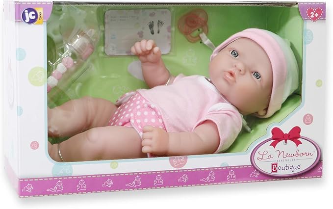 JC Toys - La Newborn Nursery | 7 Piece Baby Doll Gift Set | 12" Life-Like Baby Doll with Accessories | Pink | Ages 2+ (18344)