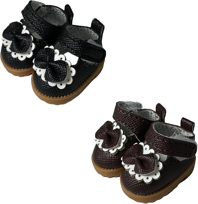 Doll Shoes for Lububu, 15cm 17cm Dolls Accessories, Mini PU Leather Shoes, Fashion Dress Up Doll Shoes Replacement for 6.7 Inches Dolls (2 Pair Black and Brown, Mary Jane Shoes)