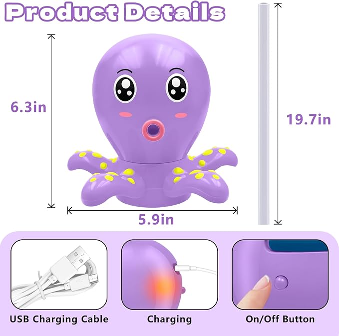 Water Table Pump, Octopus Battery Powered Water Pump for Water Table 3 Hours Non-Stop Fun Summer Outdoor Water Toys Outside Water Play Table Accessories for Toddlers Kids (Purple)
