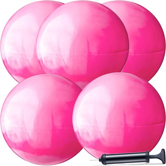 Chumia 18 Inch Fun Bouncy Balls 5 Pcs Rubber Inflatable Beach Ball Bouncing Sensory Playballs with Hand Air Pump for Park Backyard Beach Indoor Outdoor Party Favors