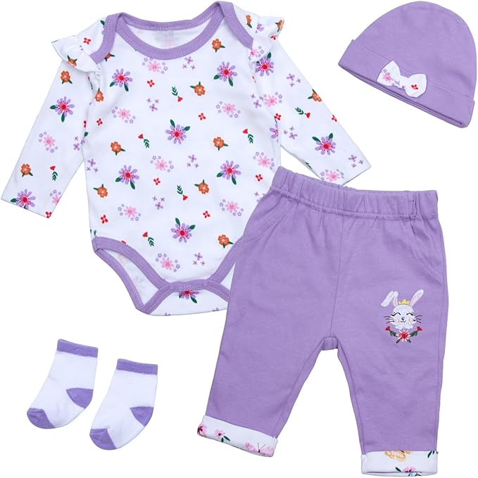 Reborn Baby Doll Clothes 4 Pieces 20-22 Inch Reborn Newborn Baby Doll Purple Clothes Sets 22 Inch Doll Clothing Accessories