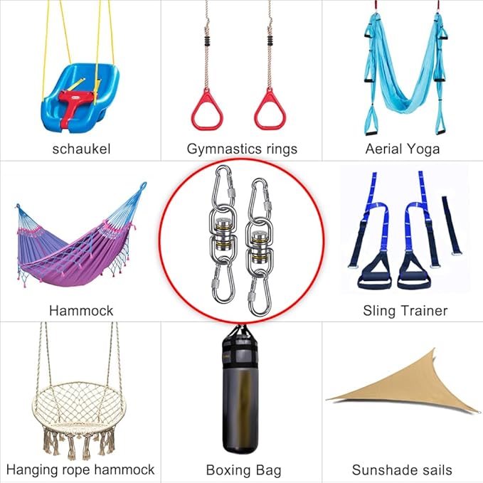 SELEWARE Heavy Duty Bearing Swing Swivel, 360° Rotational Hanging Accessory, Ideal for Tree Swing, Hammock Chair, Yoga, Kids Tire Swivel, Heavy Bag Swivel, 2 Pack, 1200LB Capacity