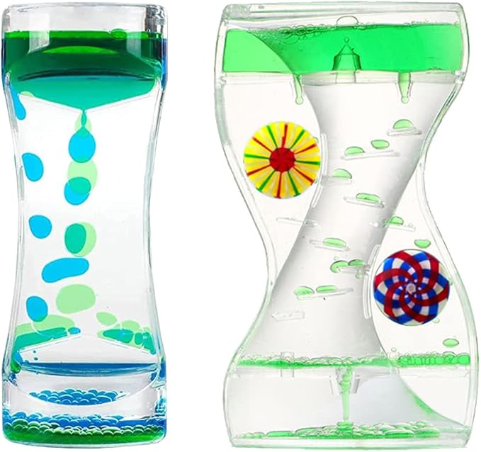 Oneshow Liquid Motion Bubbler Timer 2 Pack Bubble Timers Hourglass Liquid Bubbler Oil and Water Sensory Activity Fidget Calm Relaxing Desk Decor