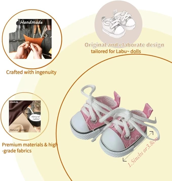 Premium Doll Shoes for Lububu, Cute Doll Shoes for 4-7in Dolls, Ideal for Lububu Outfits(Pink Canvas)