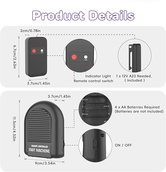 Fart Machine with Remote, Fart Machine Prank Pocket Size April Fools' Day Funny Tricky Toy, Electronic Magnetic Simulated Farting Sounds Bomb Bags Farting Machine Party Prank Toy