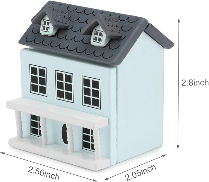 Miniature Cottage for Dollhouse Accessories Desktop Decor Wooden Mini House Storage Decoration Ornament Nice Present for Miniature Lovers (Blue)
