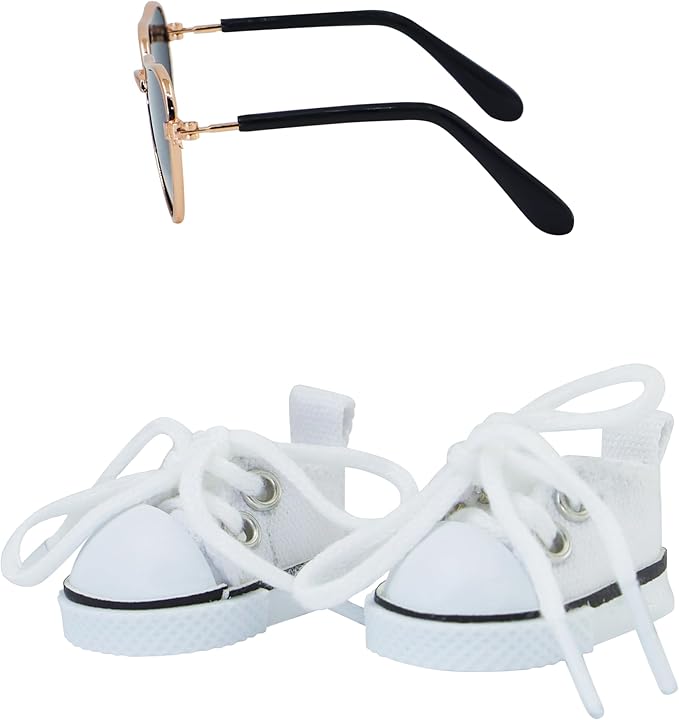 Suitable for 17cm Doll Clothing Accessories Set, Lace-up Canvas Shoes with Glasses, Clothing Accessories (White)