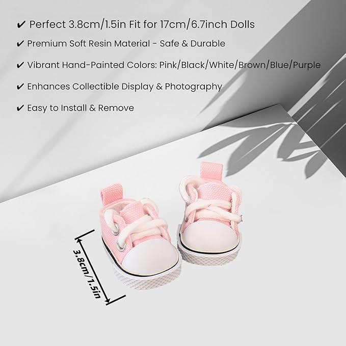 Doll Shoes for Lu bubu 17cm Dolls(No Doll) Accessories, Mini Shoes for Dolls, Cute Canvas Shoes Suitable for 17cm Doll, Dress Up Doll Shoes Replacement Pink