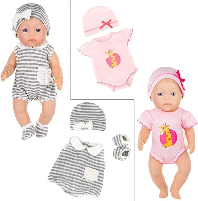 iBayda 7 Sets Baby Doll Clothes & Accessories Include Rompers, Dresses and Hats for 14-16 Inch (35-43cm) Newborn Dolls (Doll Not Included)