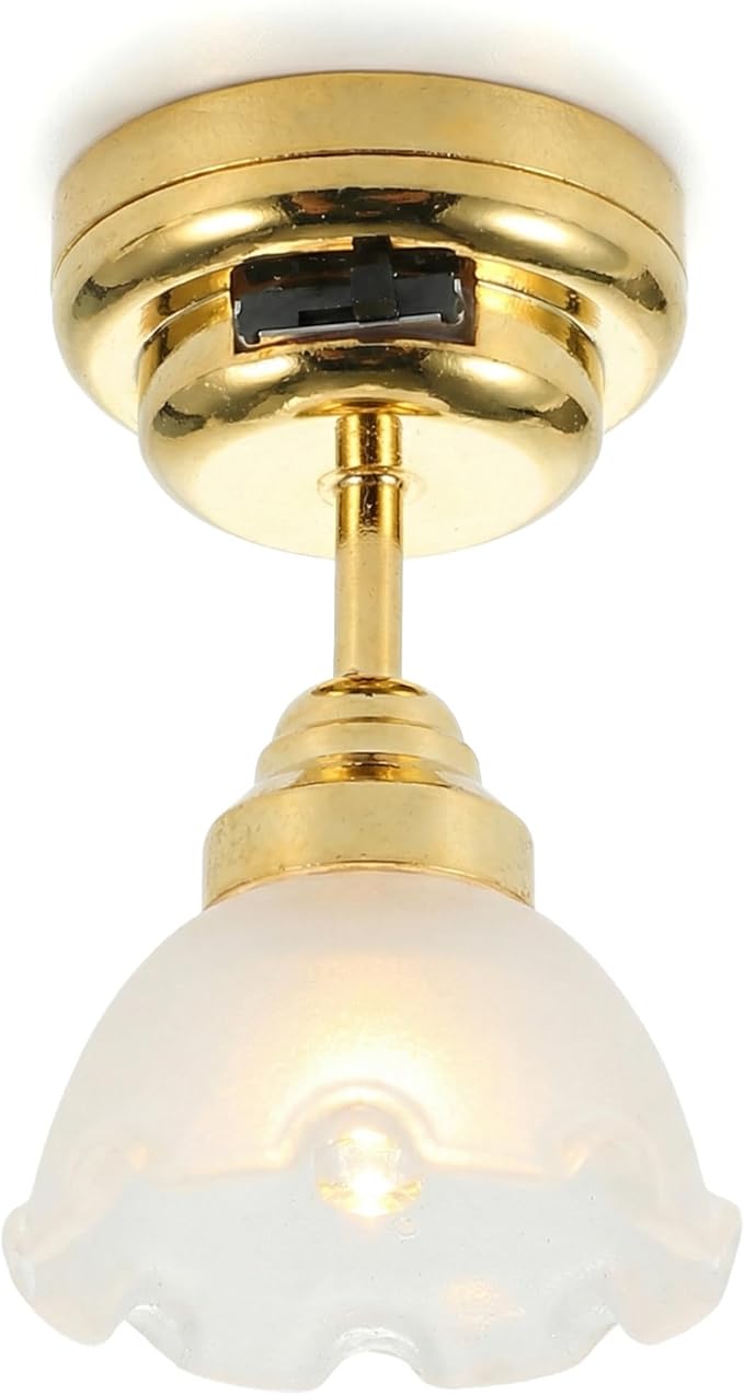 Toyvian Doll House Led Chandelier: 1 12 Scale Miniature Ceiling Lamp Dollhouse Furniture, Flower Shape Light Tiny Light up Lamp Craft for DIY Mini Living Room Bedroom Scene