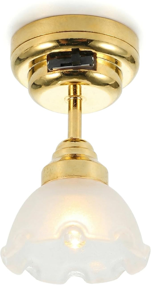 Toyvian Doll House Led Chandelier: 1 12 Scale Miniature Ceiling Lamp Dollhouse Furniture, Flower Shape Light Tiny Light up Lamp Craft for DIY Mini Living Room Bedroom Scene