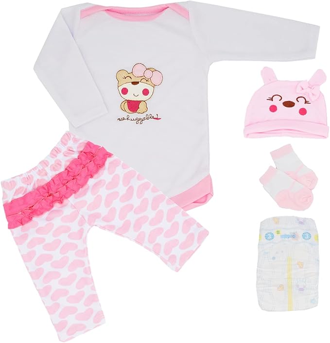ZIYIUI Reborn Baby Dolls Clothes Reborn Doll Clothe 4pcs Pink Set Reborn Dolls Outfit Accessories for 17-22 Inch Newborn Baby Doll Boy&Girl