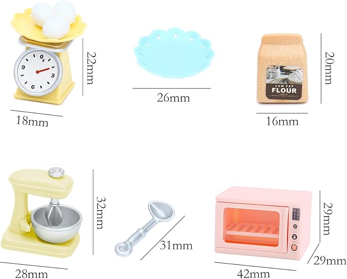 ONEST 26 Pieces Miniature Dollhouse Accessories Mini Stuff with Stand Mixer Kitchen Scale Flour Rolling Pin and Others for Dollhouse Kitchen Toys