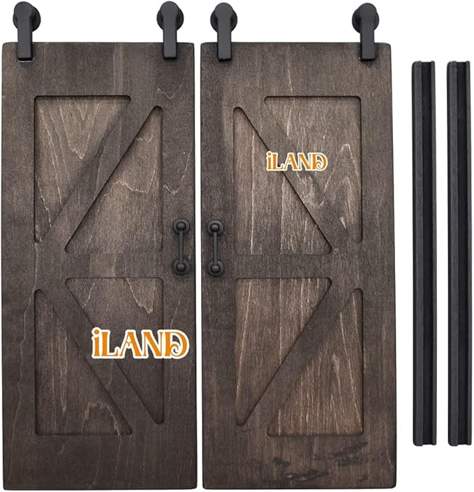 iLAND 1/12 Scale Accessories of Dollhouse Door Miniature Wooden Barn Doors w/Sliding Rods for Dollhouse Décor Doll House Accessories and Furniture Black