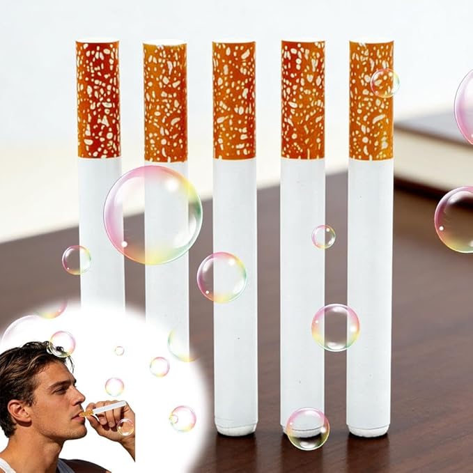 Novelty Bubbl-e Cigarett-e Toy, Realistic Fake Bubble Blower for Stress Relief, Fake Cigarettes Mini Bubble Fun Desk Fidgets for Men Women (5Pcs Withour Solution)
