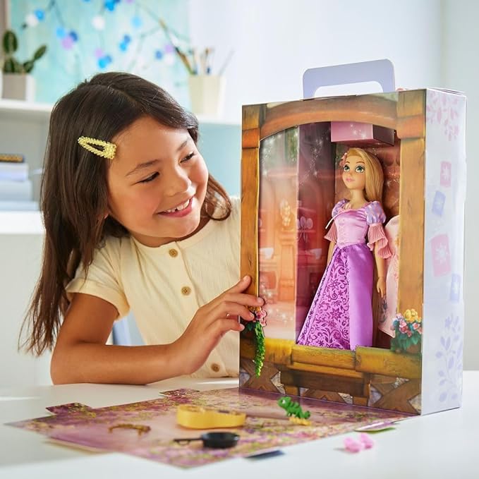 Disney Store Official Rapunzel Story Doll - 11 Inches - Includes Coloring Book and Additional Dress, Princess Doll in Classic Outfit, Disney Princess Toys for Girls