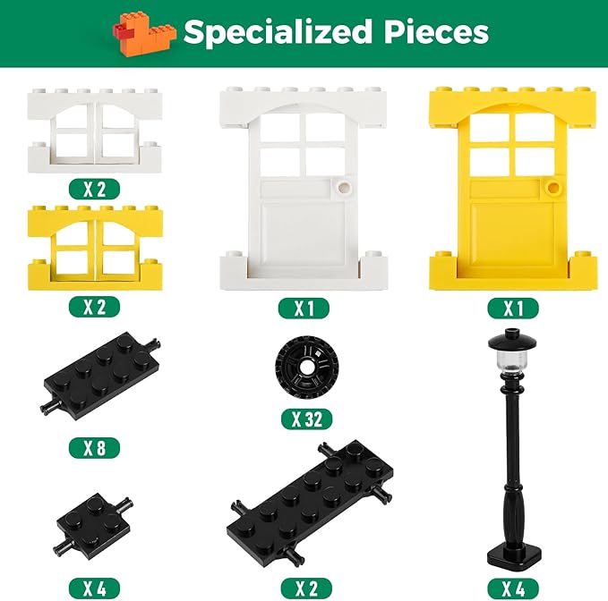 1100 Pieces Building Blocks, Compatible with All Major Brands, Classic Bulk Blocks, Includes Wheels, Door, Window, Street Lights