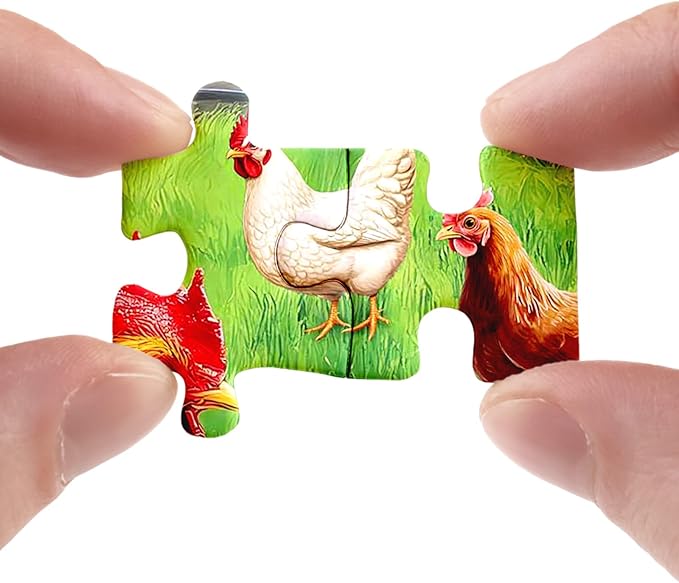 Chicken Farm Puzzle for Adults 1000 Pieces, Animal Flower Jigsaw Puzzle, Sunflower Thanksgiving Nature Rooster Barn Country Puzzle