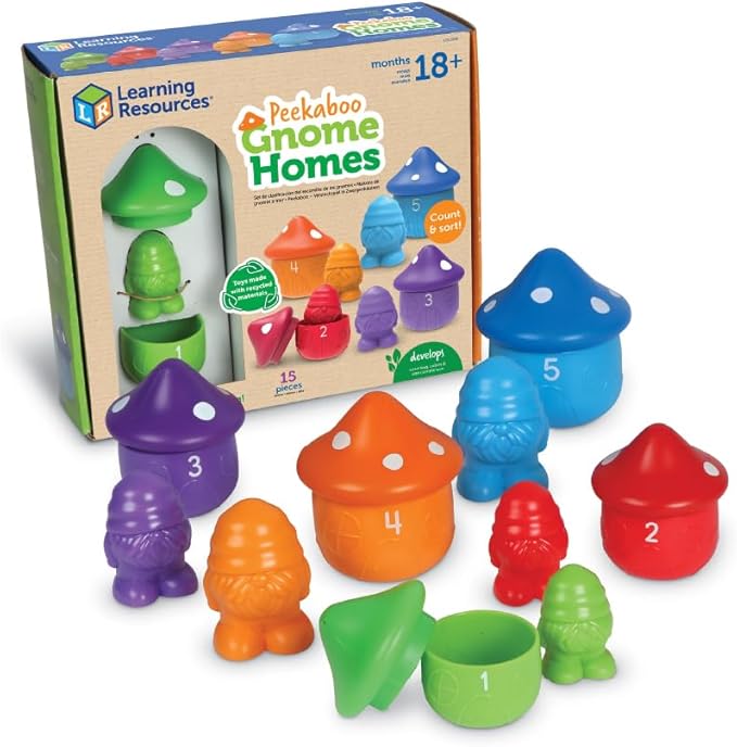 Learning Resources Peekaboo Gnome Homes - Sorting Toys for Toddlers, Colors and Size Recognition, Fine Motor Skills, Montessori Preschool Counting, Educational Activities, Gifts for Boys and Girls