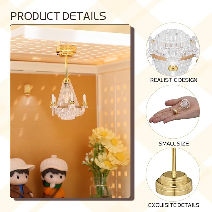 IMIKEYA Dollhouse Chandelier: 1:12 Scale Doll House Ceiling Lamp Miniature Led Chandelier Led Battery Operated Hanging Ceiling Light Lamp Dollhouse Accessories