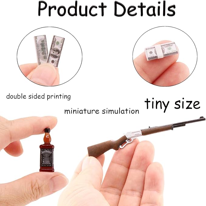 1 Set Miniature Things 1/12 Scale Dollhouse Accessories Miniature Money Mini Gun Mini Wine Bottle Model for Tiny Doll House Accessories,Action Figure Props,DIY Craft Projects.Tiny Collectibles