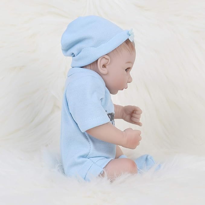 ENADOLL Reborn Baby Boy Doll Realistic Silicone Vinyl Baby 10 inch Lifelike Doll Gift Set for Ages 3+ (10 inch, Open Eyes Blue boy)