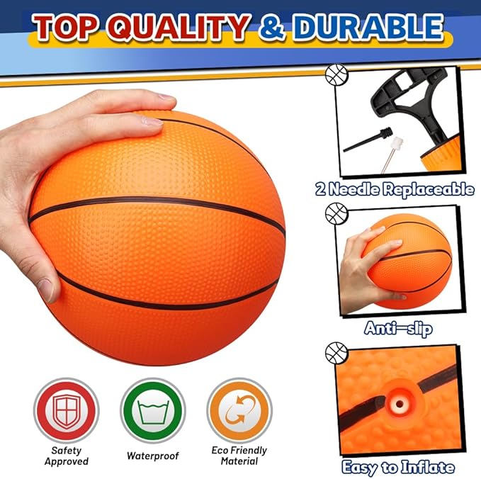 9" Mini Basketball for Indoor Mini Basketball Hoop, Replacement Basketballs Soft Ball for Inflatable Pool, Pool Beach Sandbox Outdoor Sports Gift Pack for Toddler kids Adults, 5 PCS (with Pump)
