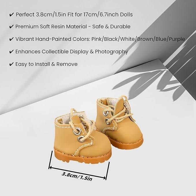 Doll Shoes for Lu bubu 17cm Dolls(No Doll) Accessories, Cute Martin Boots PU Leather Shoes Suitable for 17cm Doll, Dress Up Doll Shoe Replacement Brown