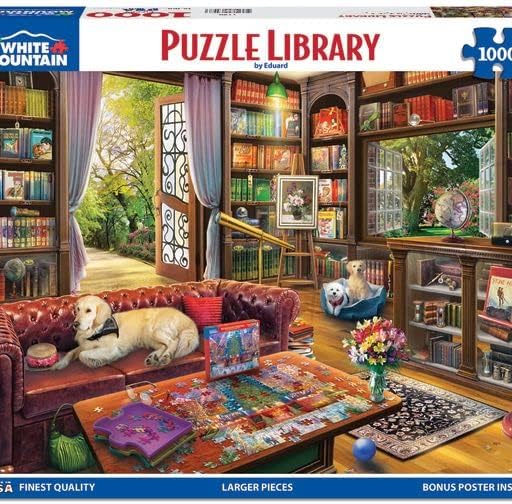 White Mountain 1000 Piece Jigsaw Puzzle Cozy Book Lover Puzzles with Large Pieces for Adults and Family 24"x30" - Puzzle Library