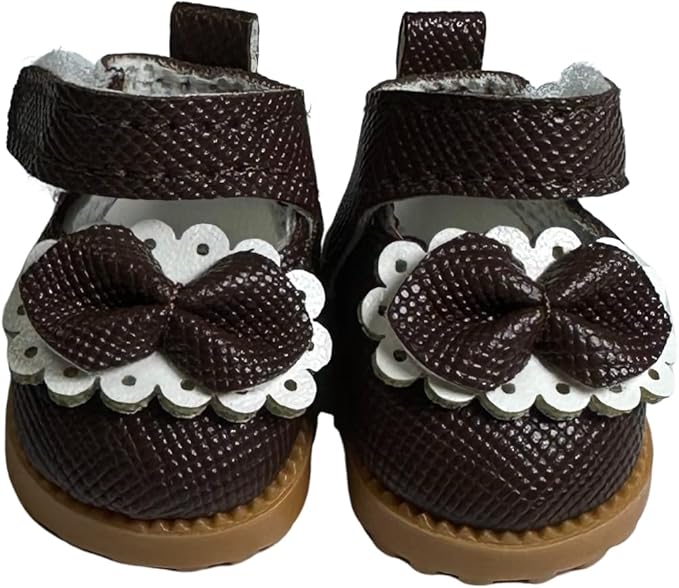 Doll Shoes for Lububu, 15cm 17cm Dolls Accessories, Mini PU Leather Shoes, Fashion Dress Up Doll Shoes Replacement for 6.7 Inches Dolls (2 Pair Black and Brown, Mary Jane Shoes)