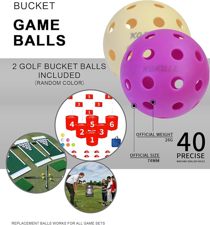 KOFULL Backyard Golf Game Club with Oversize Head, for Golf Game with Buckets, Included 1 Plastic Golf Clubs for Adults, 2 Balls, Steel Shaft for Chipping Game, Hit Plastic Foam Ball