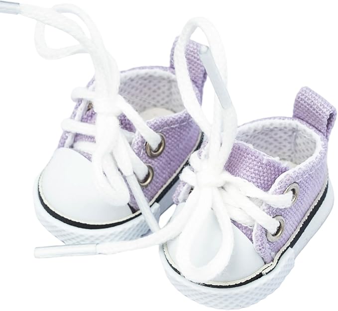 Mini Doll Shoes, 1 Pair Cute Lace Up Canvas Sneakers Compatible for 17cm/15cm Doll Shoes Toy Outfit Accessories (Purple)