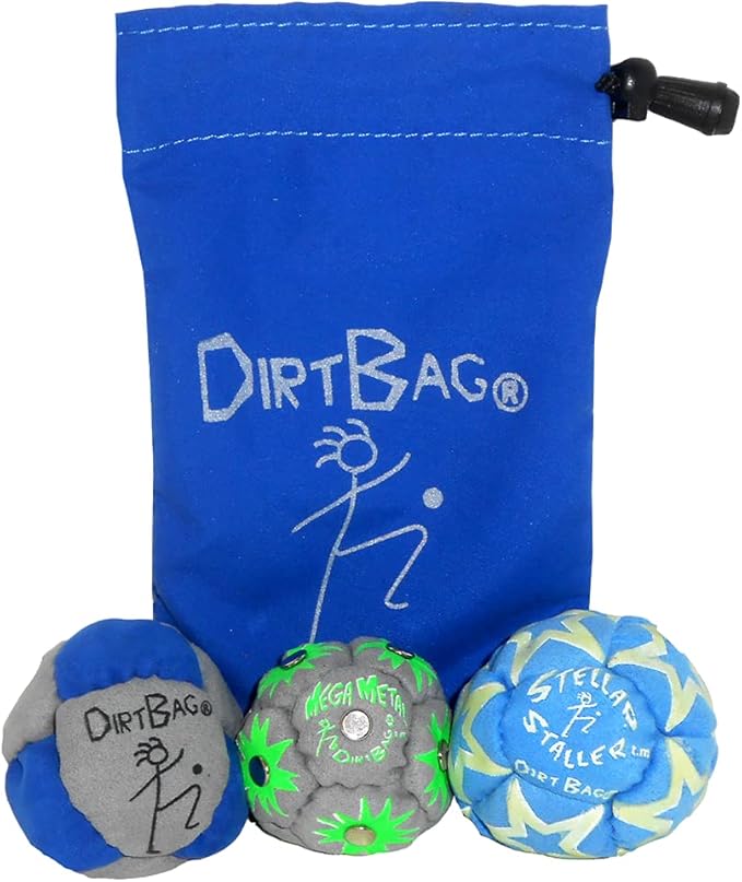 DIRTBAG All Star Footbag 3 Pack with Pouch, 100% Handmade, Premium Quality, Bright Vivid Colors, Signature Carry Bag