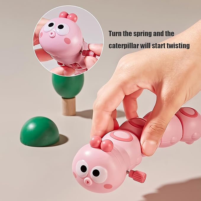 3Pcs Pink Wind-Up Caterpillar Toy - Mechanical Crawling Insect, Educational STEM Kids Toys for Toddlers, Safe Non-Toxic Baby Gift for Birthday Party (Pink 3Pcs)