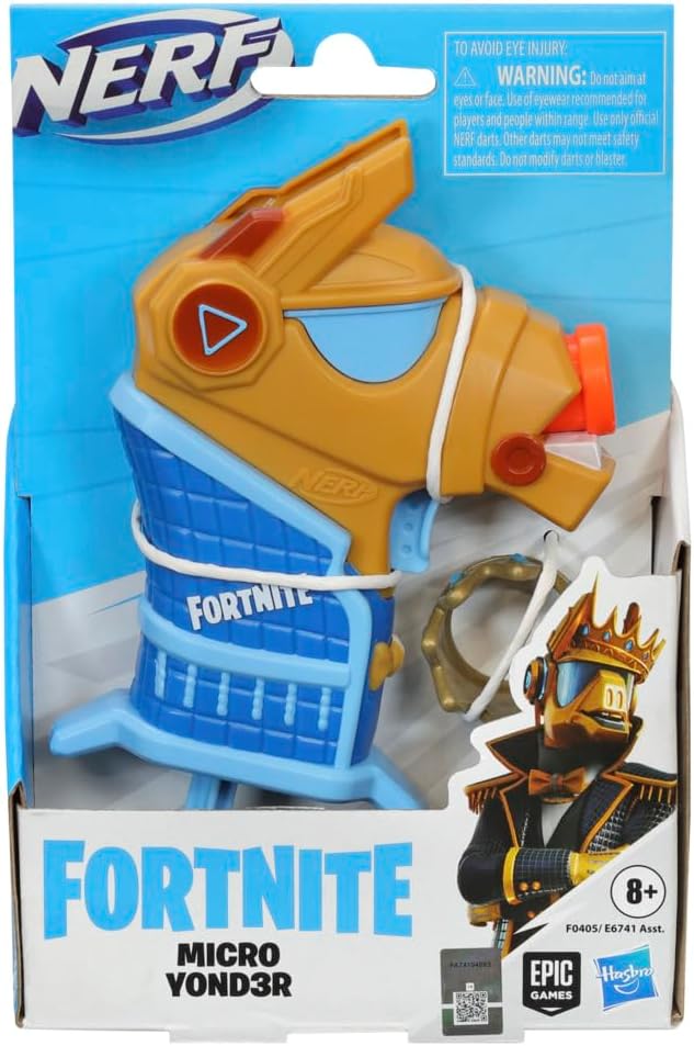 Nerf Fortnite Micro Y0nd3r Mini Dart-Firing Blaster - Fortnite Y0nd3r Outfit Design - Includes 2 Nerf Elite Darts and Removable Crown