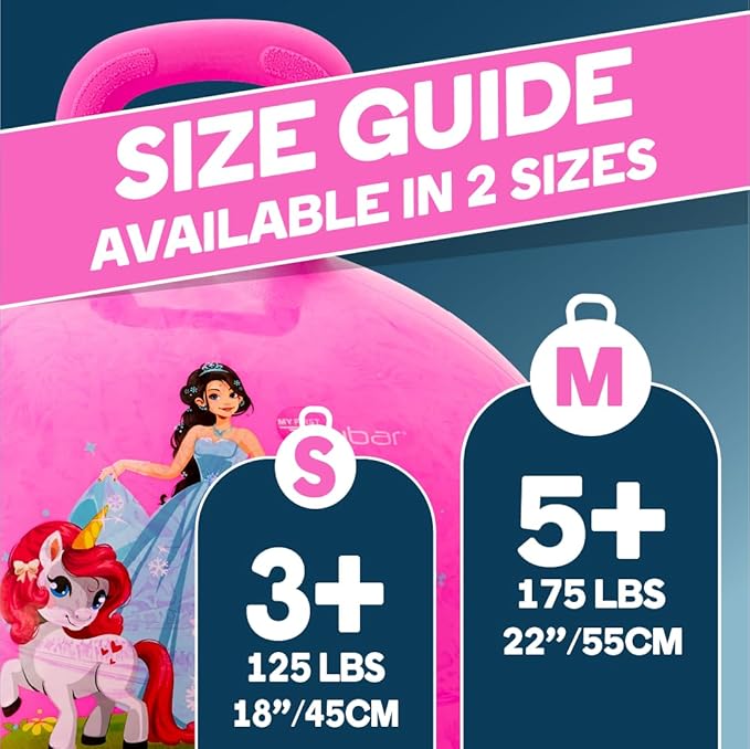 Flybar Hopper Ball for Kids, Inflatable Bouncy Ride-On Ball w/Handle for Indoor & Outdoor Active Play, Includes Pump, Jump Ball Toy for Boys & Girls, Supports Up to 165 lbs, Ages 3+, 18-Inch, Small