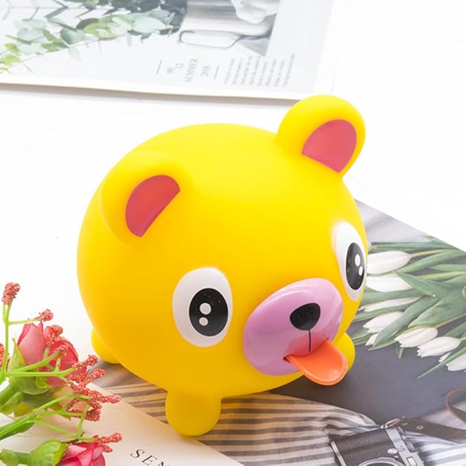 TOYANDONA Squeeze Toy for Kids - Bear Tongue Stick Out Animal Tongue Out Toy Squeeze Ball for Stress Relief Fun Kids Adults Birthday Party Favors Easter Basket Goodie Bag Stocking Stuffers, Yellow