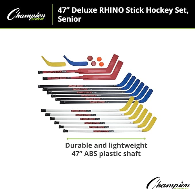 Champion Sports Rhino Stick Hockey Set – Durable ABS Sticks, Non-Marring Blades, Multiple Sizes – Complete Sets