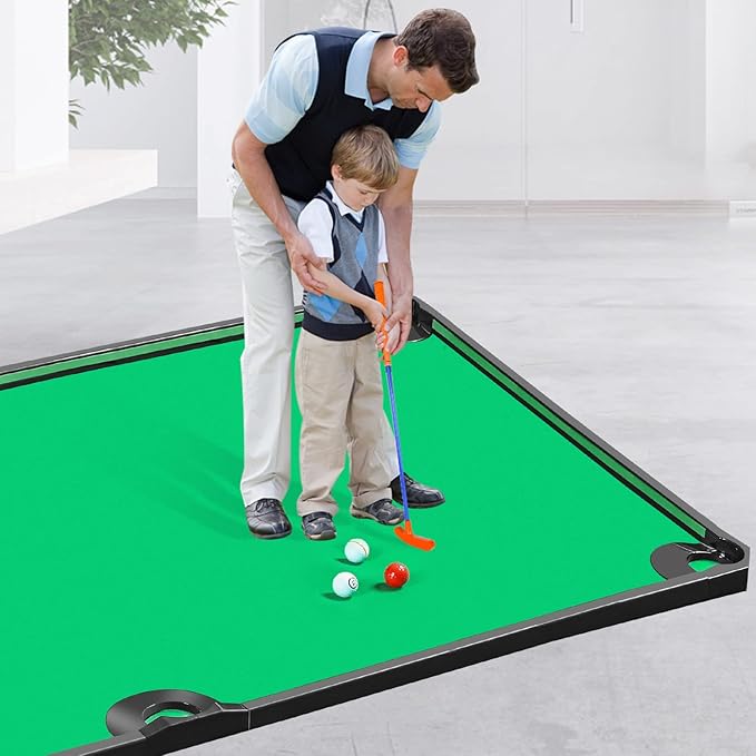 Golf Game -Combining Mini Pool Table & Golf - World’s Largest Putting Green Indoor，Putting Mat 108.2" L x 57.4" W，Golf Pool Indoor Family Game