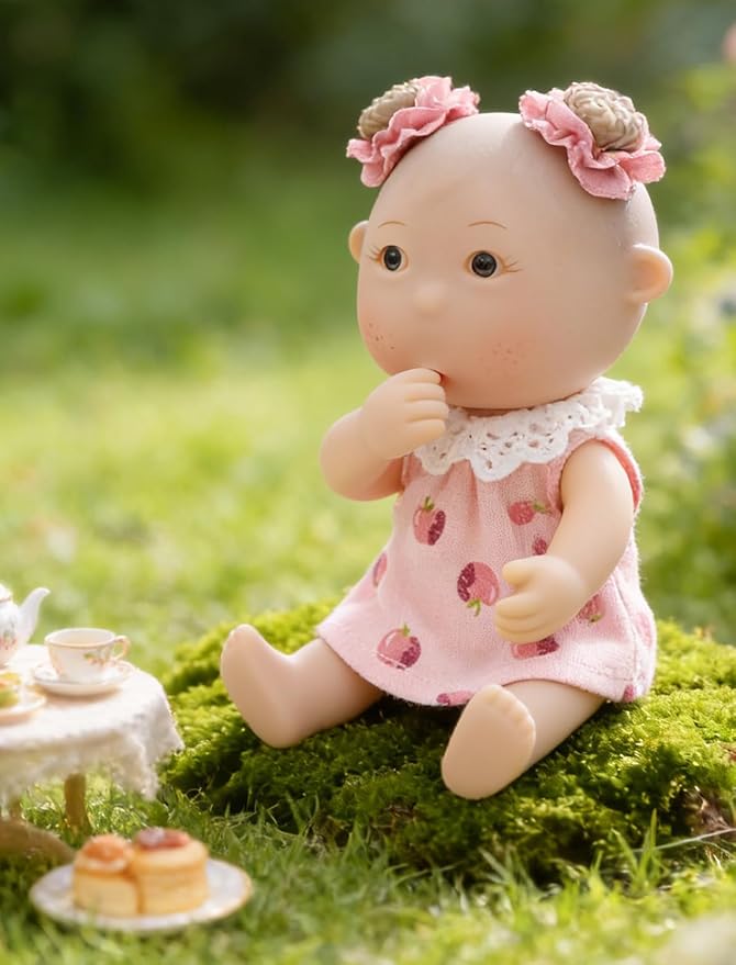 Potato Baby Doll, 7 Inch Mini Baby Doll with 5 Movable Joints, Thumb-Sucking Pose, Full Body Vinyl Doll for Play, Display, and Collection, Gifts for Boys and Girls, Collectors, Ages 3+ (Pink)