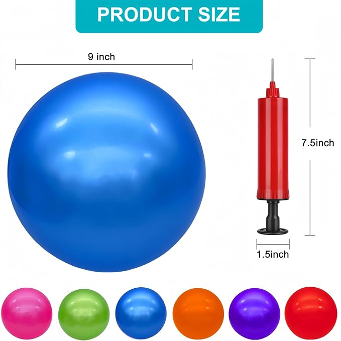 6 Pcs Playground Balls for Kids, 9 Inch Inflatable Bouncy Balls with Pump for Kickball, Dodgeballs, Indoor Outdoor Play Balls