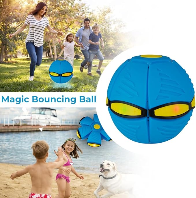 M&S STORES LLC Magic Meta Ball, Magic Bouncing Ball with 6 Light, Children's Bouncing Balls,Dual Form Freely Switchable, Parent-Child Interaction Suitable for Indoor & Outdoor Use (Blue)