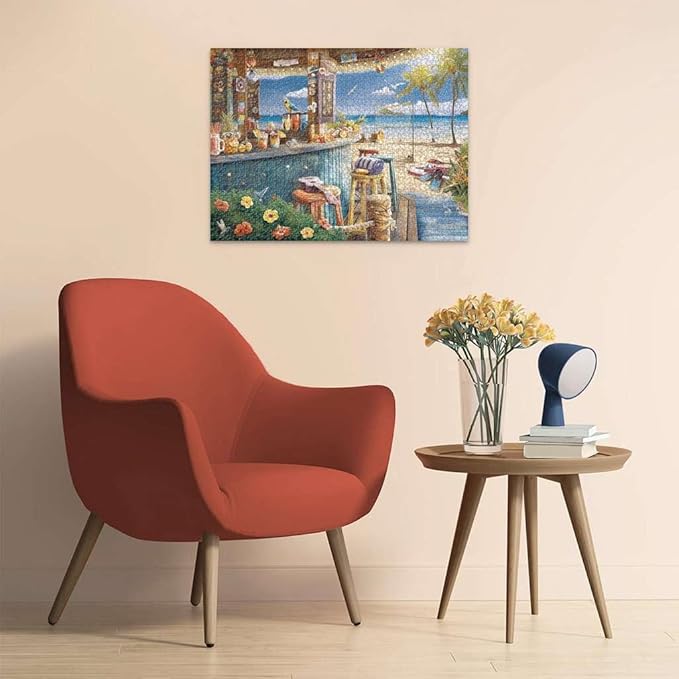 Ravensburger - Beach Bar Breezes - 1500 Piece Jigsaw Puzzle - Vivid, Quaint Imagery of a Beachside Tiki Bar - Colorful Ocean Detail - Ideal Gift - Frameable Art - Screen-Free Fun - Puzzles for Adults