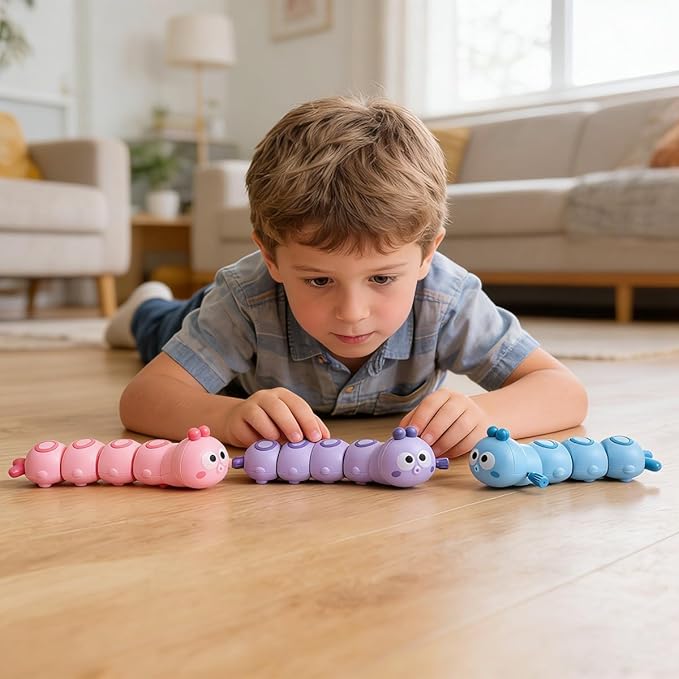 3Pcs Purple Wind-Up Caterpillar Toy - Mechanical Crawling Insect, Educational STEM Kids Toys for Toddlers, Safe Non-Toxic Baby Gift for Birthday Party (Purple 3Pcs)